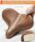 Wide Comfort Bike Saddle For Men And Women With Extra Large Winged Padding, 3 in high-resilience foam, brown PU leather