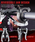 Reversible jaw design of the Beefy Gear Puller Set 3 Inch 4 Inch 6 Inch 8 Inch With 2 Jaw And 3 Jaw Reversible Jaws Heavy Duty CrV Steel Bearing Puller Kit shown.