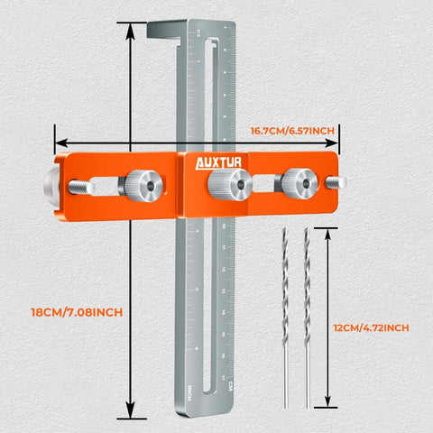 Pro-Grade Adjustable Cabinet Handle Template Tool With Alignment Hole Drill Guide For Knobs Handles And Pulls, Easy DIY Cabinet Installation Template, Precise Hole Locating For Drawer Fronts, Includes 2 Shims For Stable Recessed Fronts