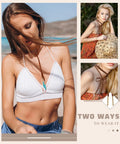 Woman wearing white crochet bikini top at beach, showcasing versatile style for summer fashion and swimwear.