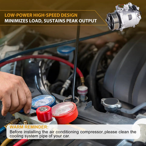 Heavy Duty Air Conditioning Ac Compressor With Seven Pk Clutch Fit 2007 2011 Honda CR V And 2012 Acura RD X showing installation process under the hood.