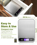 Digital Kitchen Scale With 33Lb Capacity 1g Precision And Four High Precision Sensors shown on a counter and in a drawer