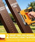 Cordless Brad Nailer 18 Gauge Electric Finish Nail Gun With Two High Capacity Batteries And 200 Piece Kit in action showing single and continuous firing modes.