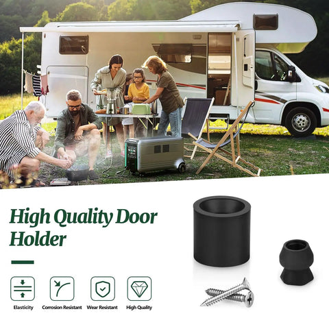 Dope Low Profile Trailer Door Holder Kit With Rubber Bumpers For RV And Travel Trailer, black door stopper set