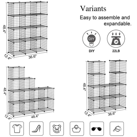 Wire Cube Storage Organizer For Home And Office, 12 Cube Metal Grid Shelving System variants illustration