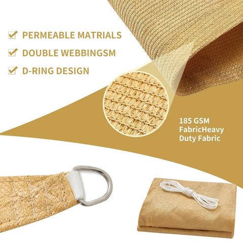 Sun Shade Sail 12 Ft By 12 Ft By 12 Ft Triangle Sand Canopy UV Block Sunshade breathable HDPE fabric with D-ring design