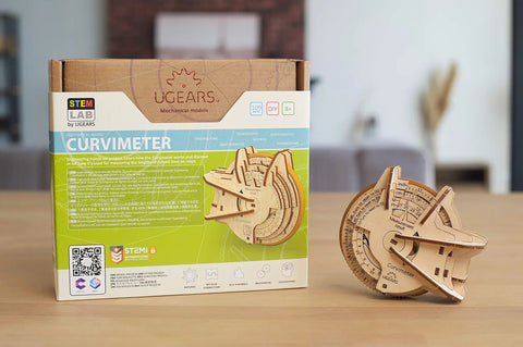 STEM Lab Math Series Curvimeter Puzzle Kit With App Unique Educational Engineering 3D Puzzles For Hands On Learning Map Measurer Toy That Lets You Measure Curved Lines, wooden 109-piece kit box and assembled model