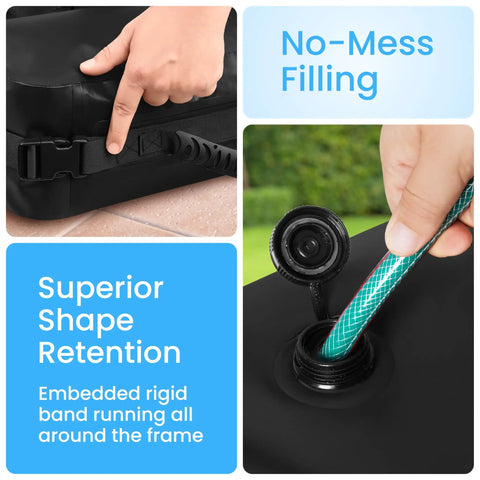 Water Bag Umbrella Base Weight With Side Slot Opening, 30L 70lb Water Filled Stand Anchor, easy fill close-up in use