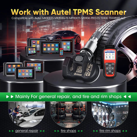 MX Sensor 2 In 1 TPMS Replacement Set Of Four 315 MHz And 433 MHz Press In Sensors For Car Tire Pressure Monitoring System, Easy Install, Plug And Play, Durable Four Pack, with Autel TPMS scanners and car wheel