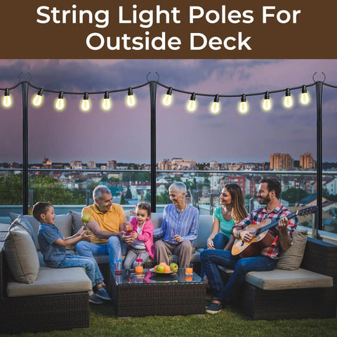 Heavy Duty 10 Foot Outdoor String Light Poles Set Of 6 For Patio Garden And Backyard Metal Pole Stands With Fence Brackets For Hanging Lights Adjustable Height Weatherproof Outdoor Lighting Poles For Festive Decor