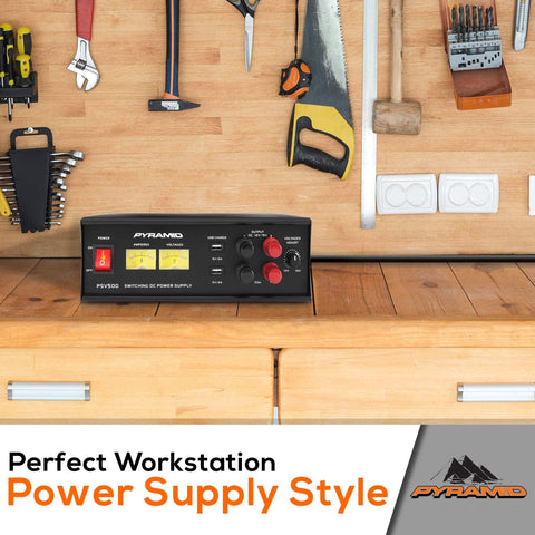 Universal Compact 50 Amp Adjustable Bench Power Supply, 12 To 15 Volts Output, With Two USB Ports And Overload Protection