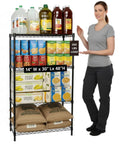 Heavy Duty 4 Tier Wire Shelving Unit Black Storage Rack For Garage Pantry Closet And Office Adjustable With Products Displayed