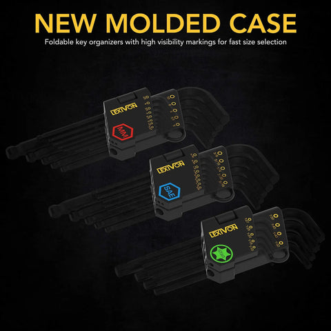 Molded case with Beast Mode Pro Grade 35 Piece Long Arm Ball End Hex Key Set including SAE, Metric, Torx bits with labels.