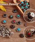 40 Piece Coin Screw Rivets And Decorative Buckles Featuring Eight Killer Sunflower Castings Heavy Duty Screw Back Buttons for leather crafts.
