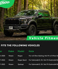 Black truck with Nissan Rogue Front End Suspension Kit 2014-2020 And Rogue Sport 2017-2022 information, forest background