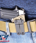Black Oxide Coated Steel Phillips Flat Head Truss Machine Screws in Kydex holster on belt