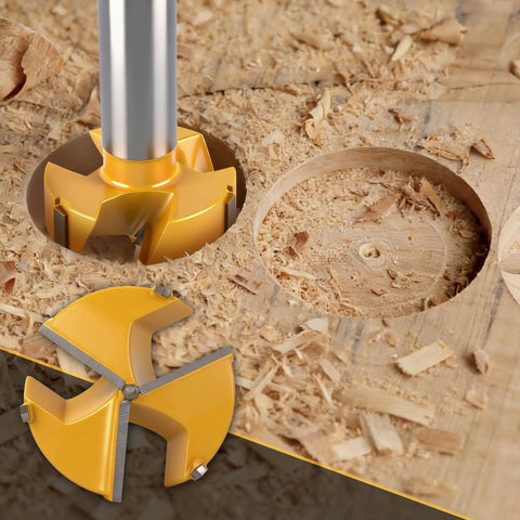 Heavy Duty 1-5/16 Inch Forstner Bits Set With Hex Shank Tungsten Carbide Triple Flute Pro Grade Wood Hole Saw cutting into wood