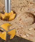 2-1/2 Inch Tungsten Carbide Forstner Bits With Hex Shank in action on hardwood, showcasing splinter-free drilling