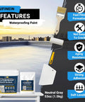 Flexible Rubber Waterproof Sealant That Flexes Through Cracks And Beats Wet Weather Fast Quick Drying Elastomeric Coating For Roofs Gutters And Foundations Tough Neutral Gray 53 Oz with paint tools on a surface.