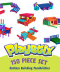 Playstix Construction Toy Set With Building Sticks For STEM Classrooms And Home Play Kid Friendly For Kids Ages 4 And Up 150 Piece Kit Color Coded Sticks For Open Ended Building And Creative Learning, showcasing various colorful structures.