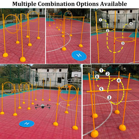 Pro Grade Drone Racing Obstacle Course Kit With Multi Stage Gates, 60cm And 70cm Rings setup on outdoor track