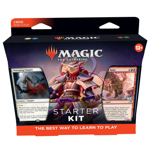 Starter Kit 2022 With Two Ready To Play Decks, Play Guide, And Handy Card Storage Boxes packaging with cards visible.