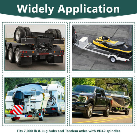 Usage examples for Heavy Duty Four Pack 7,000 Lb Boat Trailer Axle Bearings Kit with various trailers and boats