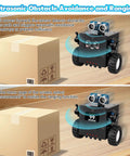 DIY Robot Kit Soldering Project For Teens And Adults With Time And Expressions Display Interactive Robot Car Soldering Practice Kit STEM Education For Back To School And Hands On Experiments, black robot car beside box