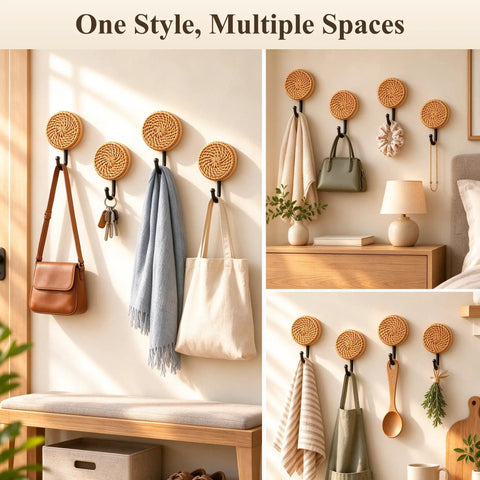 Four Pack Slick Boho Wall Hooks Decorative Wide Opening Coat Rack For Towels Backpacks And Purses With Rock Solid Screw Mount Heavy Duty Home Storage For Keys Jewelry And Everyday Carry in various settings