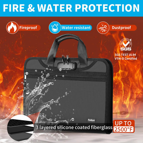 Fireproof Accordion File Organizer With Lock And Handle 13 Pocket Expanding File Binder showing water resistance, dustproof, fireproof features