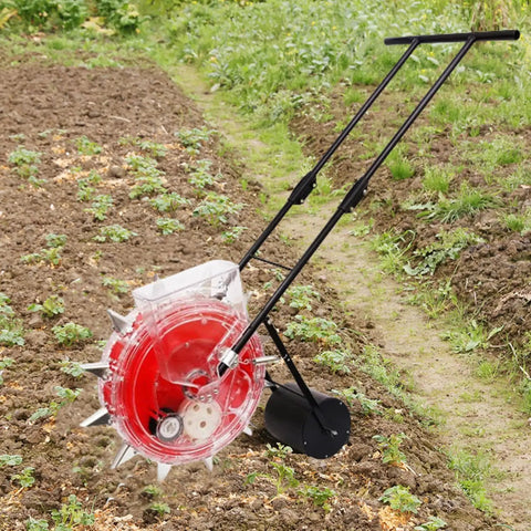 Manual Seed Planter With 6 Nozzles Hand Push Garden Seeder Roller For Precise Sowing And Fertilizing, Transparent Seed Box