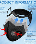 Pro Grade Six Pack Breathable Dust Mask With Adjustable Straps And 24 Activated Carbon Filters For Woodworking Reusable Respirator Set In Black Dark Blue Sky Blue Dark Gray Rose Red And White with adjustable valves and strap details.