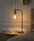 Vintage Brass Nightstand Desk Lamp With Wireless Charging Pad and USB Port LED Bedside Reading Lamp, warm white light in bedroom
