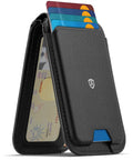 Genuine Leather Magnetic Wallet for MagSafe with Stand, 6 Card Slots, RFID Blocking, Slim Yet Durable, showing cards in slots