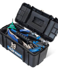 Home Mechanic Bicycle Repair Starter Kit With 15 Essential Tools Big Blue Book Of Bicycle Repair And Custom Tool Box open view