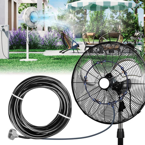 Outdoor Misting Fan Kit For Patio And Backyard Cooling With A 16.4 Foot Misting Line Five Brass Nozzles And Three Quarter Inch Brass Adapter