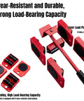 Heavy Duty Furniture Dollies Set With Lever And Four Sliders Supports Up To 300 Lbs For Moving Sofas Fridges And Kitchen Appliances A3 Steel Construction with red pulleys and load plates.