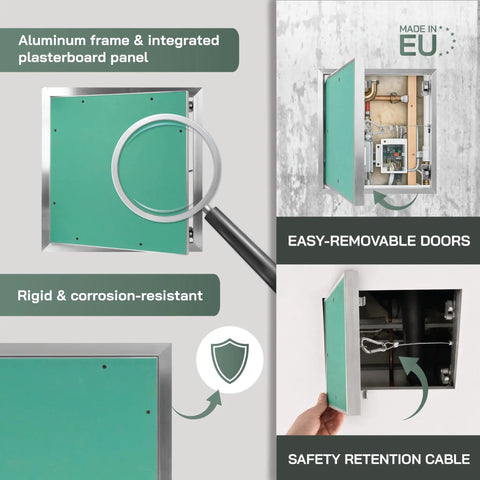 A Total Game Changer For Renos Rock Solid 16 By 16 Aluminum Wall Access Panel For Drywall with easy-removable doors and safety retention cable.