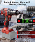 Heavy Duty Brushless Cordless Rivet Nut Gun And Tapping Wrench Set Featuring Six Swappable Imperial Metric Inserts For Grease Monkey Approved Auto Fabrication Projects Tool Only, showing auto and manual settings.