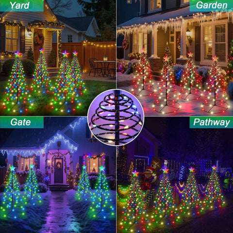 8 Foot Lit RGB LED Christmas Cone Tree With App Control Remote Timer Music Sync Outdoor Indoor Holiday Decor Color Changing Light Show For Patio Yard Storefronts