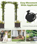 Garden Arch With Planters And No Fuss Self Watering Boxes On Wheels, 8.2Ft Metal Arbor Trellis for outdoor use with mobility feature.