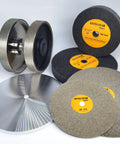8 Inch Nylon Fiber Polishing Wheels Set Heavy Duty Deburring Tools For Metal Finishing displayed with metal discs and labels.