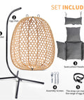 Hanging Egg Chair With Stand For Patio And Garden Wicker Swing Hammock Style With 350 Lbs Capacity Cozy Indoor Outdoor Chair In Yellow Gray Set