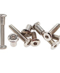 Top Shelf Furniture Hardware Kit With M6 Hex Socket Bolts and Barrel Dowel Nuts For Wood Bookcase and Bed Frames Includes Allen Wrench Plus Heavy Duty Silver Fasteners Guaranteeing Zero Hassle Assembly Always, showing various steel M6 bolts.
