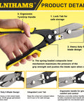 Side view of SLNIHAMS 5-blade hand crimper for sheet metal; yellow and black ergonomic handle; 10-1/2 in HVAC duct tool.