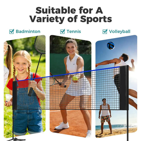 Portable Multi Sport Net Set With Adjustable Height From 2.79 To 5.1 Feet, 10 Feet Wide Backyard Net For Badminton Volleyball Pickleball And