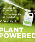 Spray bottle of Flea Tick And Mosquito Yard Spray With Natural Essential Oils For Pets And Family And Kids Safe Plant Based Ready To Use 32 Oz Kills And Repels Bugs In Your Yard Now being used on a lawn.
