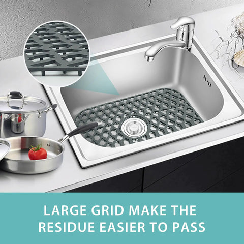All Purpose Silicone Sink Mat Protector For Bottom Of Kitchen Sink 19x13 center drain with large grid design in stainless steel sink