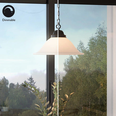 Oil Rubbed Bronze Pendant Light With Alabaster Glass Shade, Dimmable And Flexible Install, in modern living room setting
