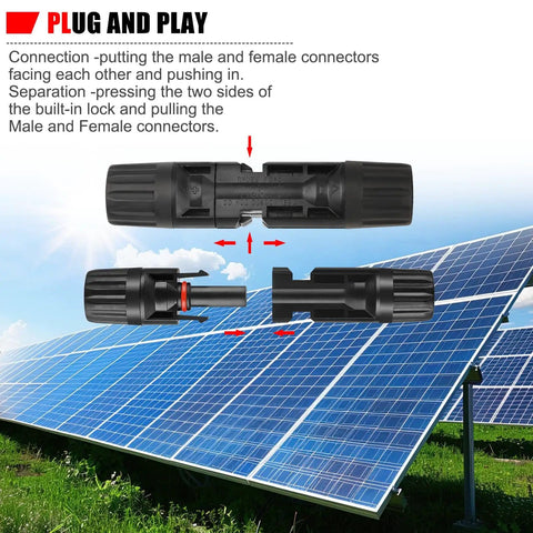 50 Pairs Waterproof Solar Panel Connectors With Pins And Spanners, MC4 Style Male And Female Plugs With Solar Panels, IP67